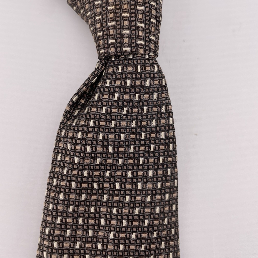 PRONTO UOMO Men's‎ Silk Necktie Designer Brown Geometric Handmade 59"